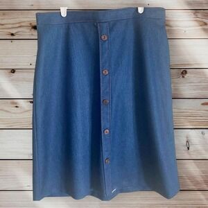 Vintage Laurente Rome Kemington Express Blue Polyester Skirt with Buttons 18